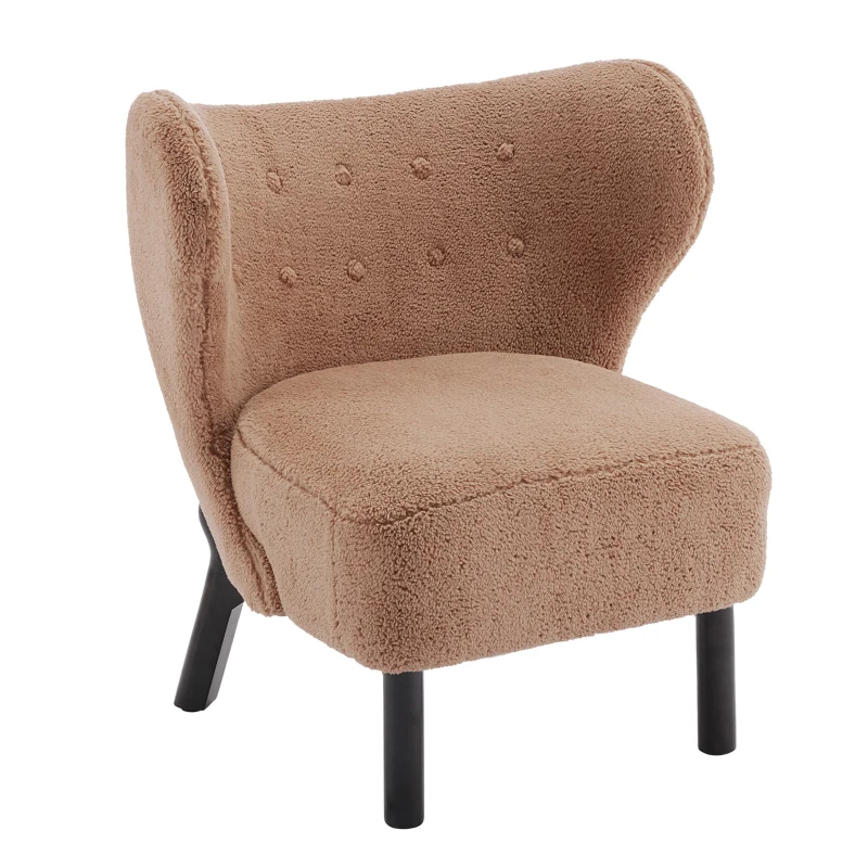 Poltrona Relax Moderna per Camera da Letto con Schienale Alto e Gambe in Legno, in Tessuto Sherpa, Design Elegante con Ampia Seduta, Marrone