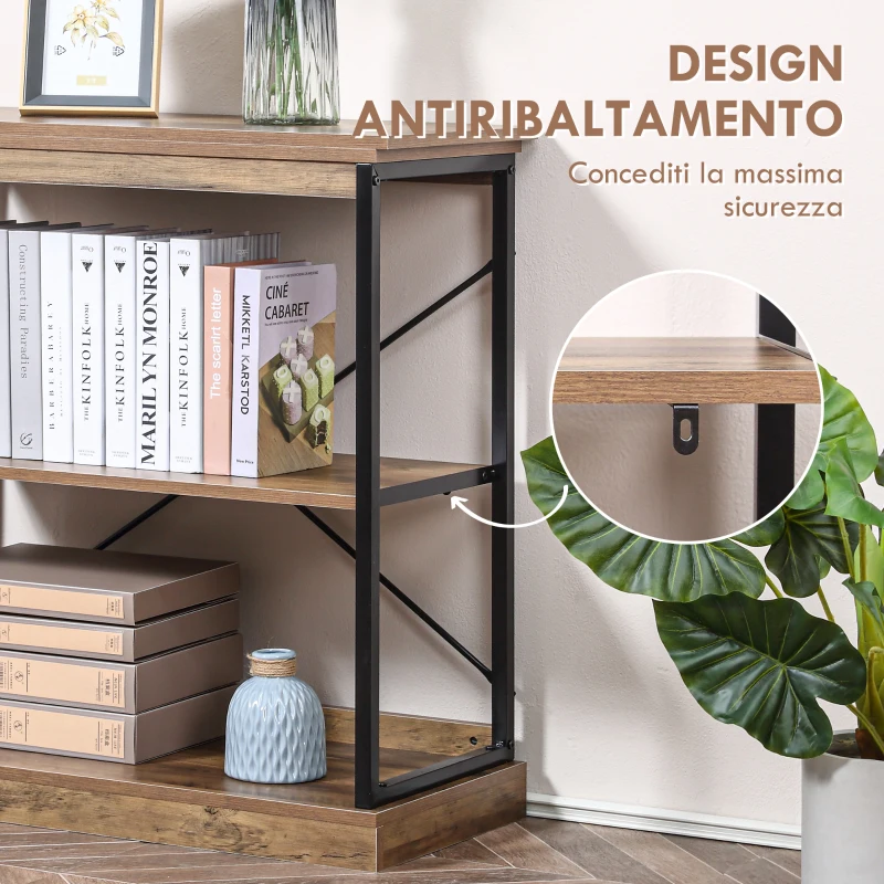HOMCOM Scaffale in Stile Industriale, Scaffale Libreria in Legno Marrone e Metallo Nero, 80x36x81.3cm