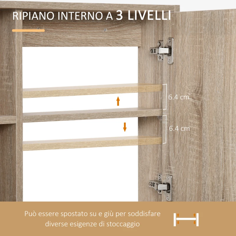 kleankin Armadietto Bagno a Specchio con Ripiani Regolabile, Specchio Bagno Contenitore con Porta Salvaspazio, Montaggio a Parete, 60x15x76 cm, Rovere
