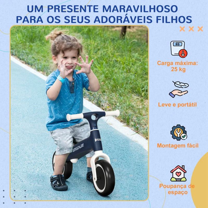 AIYAPLAY Bicicleta sem Pedais para Crianças Bicicleta de Equilíbrio com Assento Ajustável em Altura 67,5x32x44 cm Azul