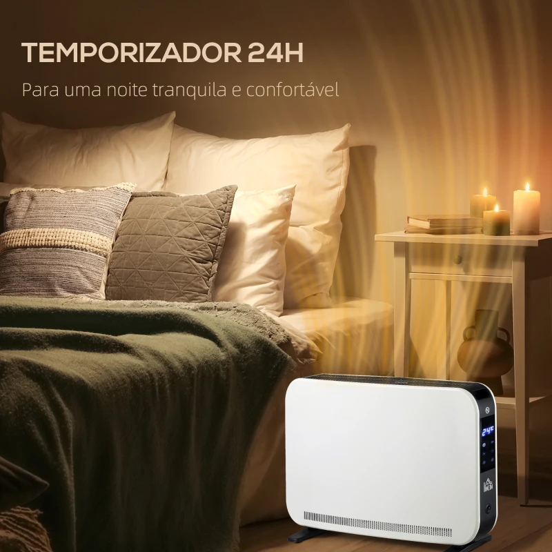 HOMCOM Aquecedor Elétrico 1830-2180W com 3 Modos Ecrã Táctil LED Termóstato Regulável Temporizador para 12-18 ㎡ Branco