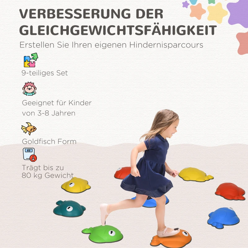 AIYAPLAY Kamienie Balansowe, zestaw 9 sztuk, antypoślizgowe, układalne, Do użytku wewnątrz i na zewnątrz, Kolorowe