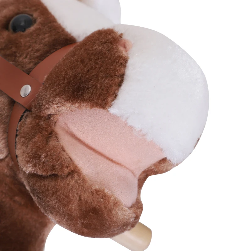 HOMCOM Cavalo de Brincar para crianças +3 anos com Pegas Estrutura Metálica e Base em Madeira Carga 40 kg 74x33x62 cm Castanho