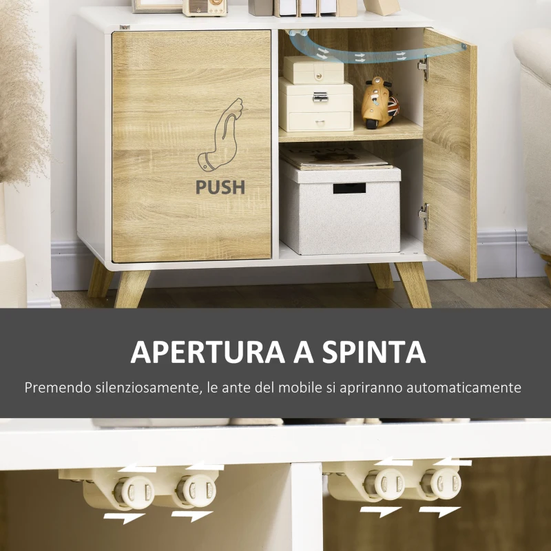 HOMCOM Mobile Multiuso con 2 Ante a Pressione e Mensole Regolabili in Legno, 80x40x70cm, Bianco e Quercia