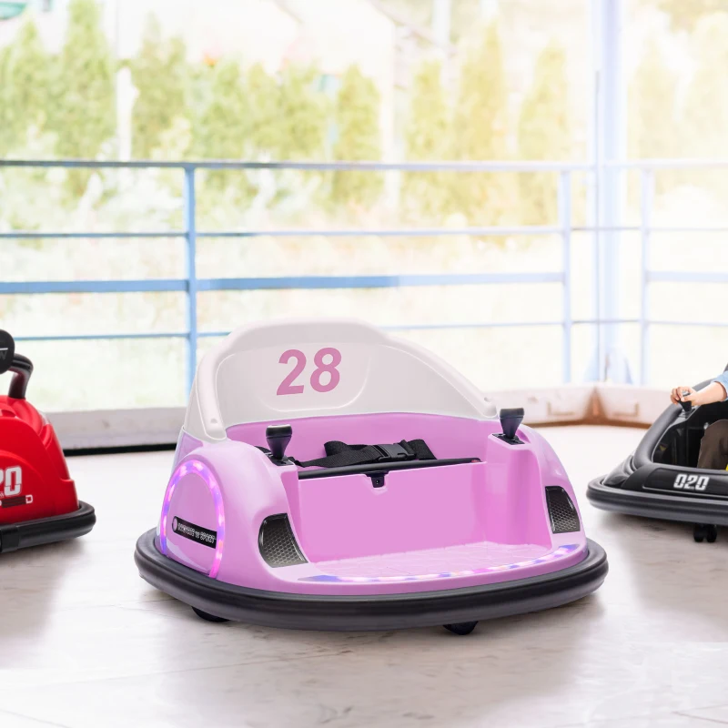 AIYAPLAY 360° Rotation Kids Bumper Car, 12V Waltz Car with Remote Control, Dual Joystick, Music, Lights, Pink
