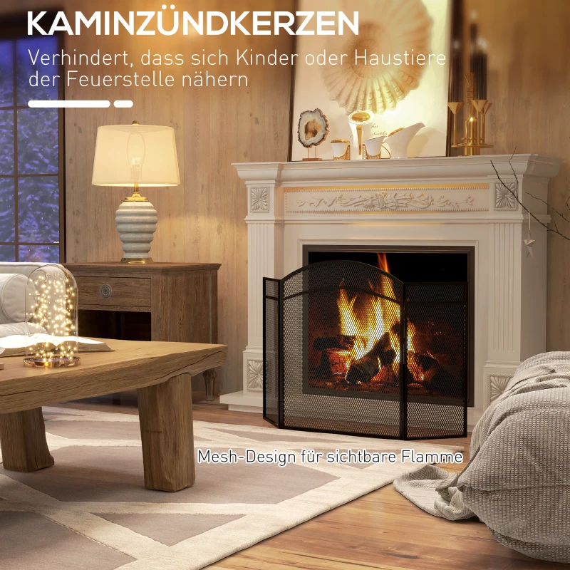 HOMCOM Vonkenbescherming voor Haarden, Elegante Vonkenvanger, Opvouwbaar, Gecoat, Zwart, 96 x 60 cm(m-4)