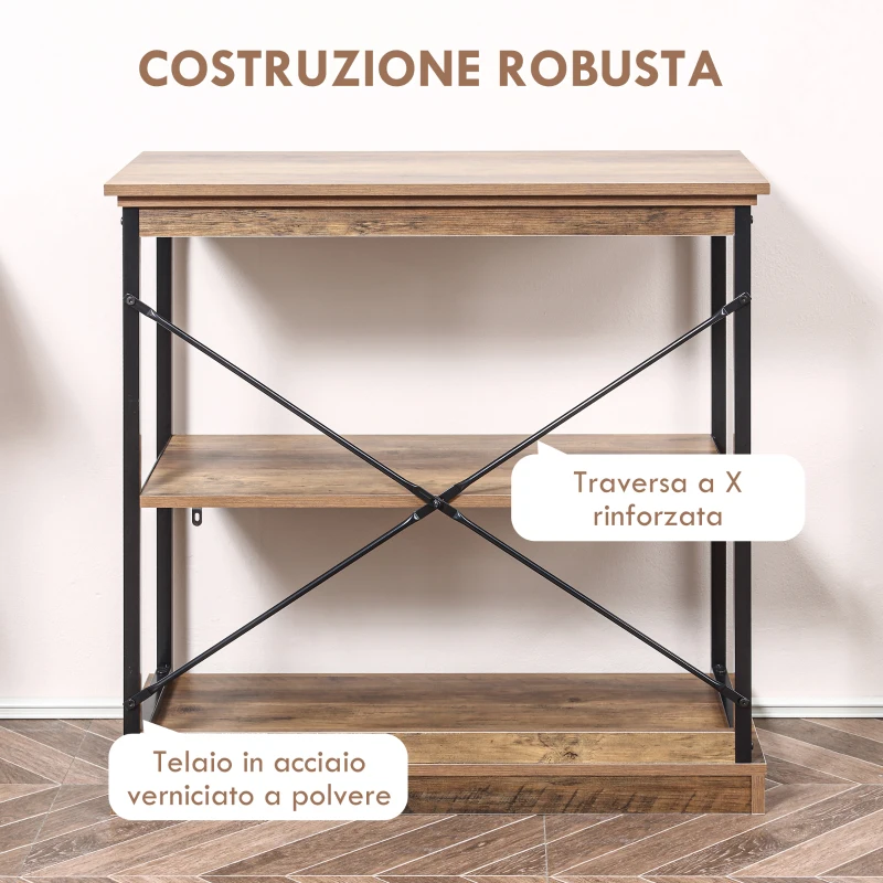 HOMCOM Scaffale in Stile Industriale, Scaffale Libreria in Legno Marrone e Metallo Nero, 80x36x81.3cm