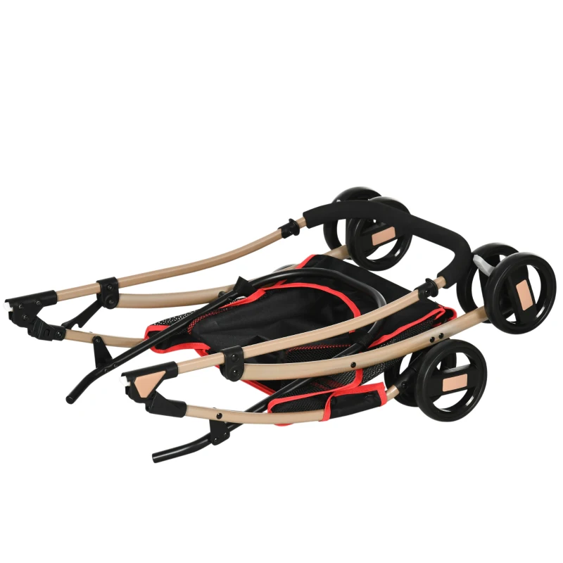 PawHut 2-in-1 Hundebuggy Tragtasche Autositz bis 10kg klappbar Bodenkorb 82 cm x 49,5 cm x 98 cm Rot