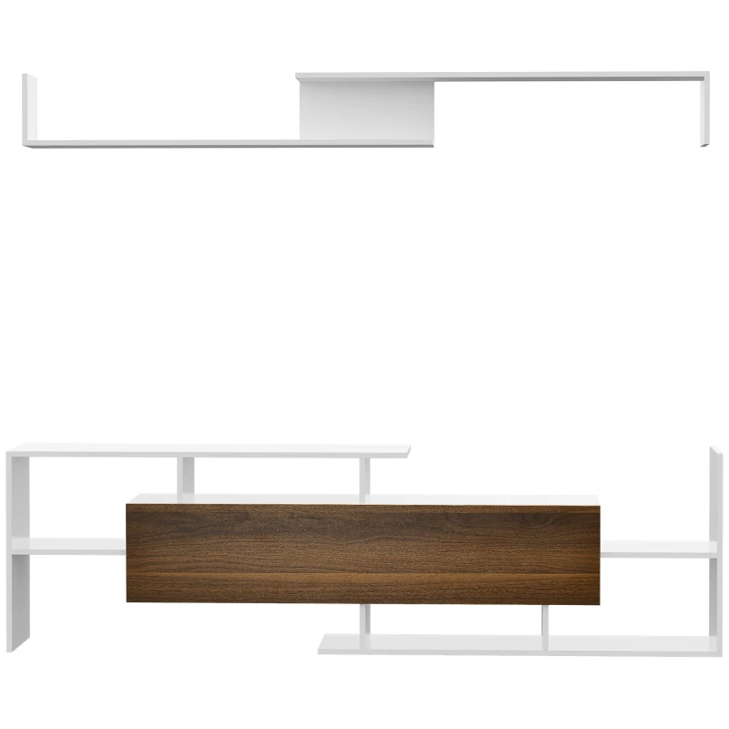 HOMCOM Móvel de TV Moderno Móvel para Televisores 153,6x25x42 cm e Prateleira de Parede 150x14,5x16,3 cm Branco e Marrom