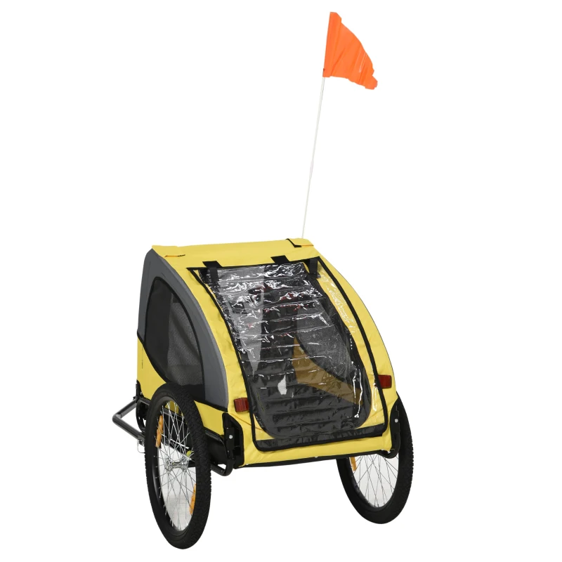 PawHut Hundeanhänger bis 20kg Netzfenster aufrollbare Abdeckung Universalkupplung Stahlrahmen gelb 140 x 71 x 83 cm