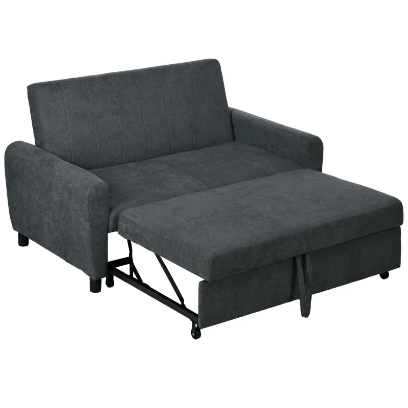 HOMCOM Canapea Pat cu 2 Locuri și 2 perne, Canapea Pat cu Spătar Reglabil pe 3 Nivele, 148x87x88 cm, Gri(m-10)