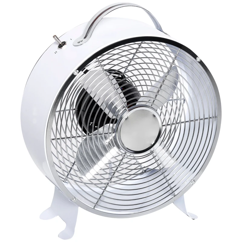 HOMCOM 10" 2-Speed Electric Table Desk Fan w/ Safety Guard Anti-Slip Feet Portable Personal Cooling Fan Home Office Bedroom White