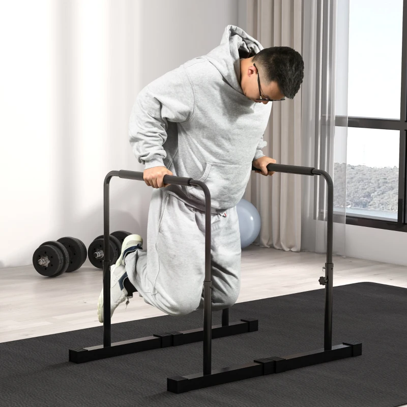 SPORTNOW Set 2 Bare pentru Dips Reglabile pe 4 Înălțimi cu Mânere Antiderapante, 70x50x80-105 cm, Negru