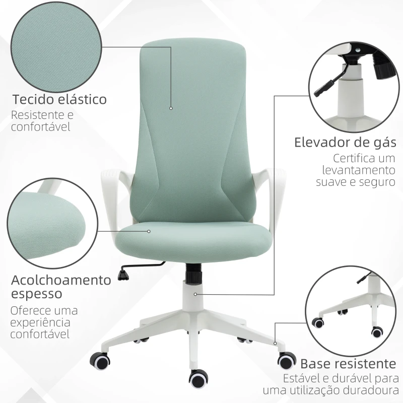 Vinsetto Cadeira de Escritório Ergonómica com Altura Ajustável Função de Inclinação e Encosto Alto 62x56x110-119,5 cm Verde