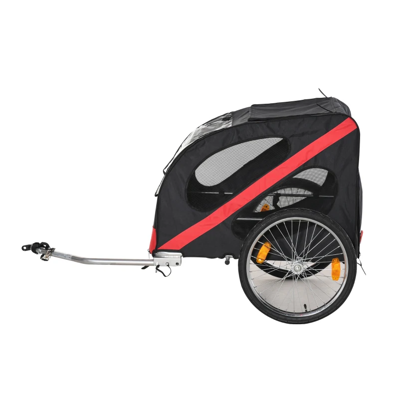 PawHut Hundeanhänger Fahrradanhänger bis 30kg geländegängig lagerbar wetterfest Reflektoren Oxford-Gewebe Stahlrahmen 145 x 80 x 87 cm Schwarz+Rot