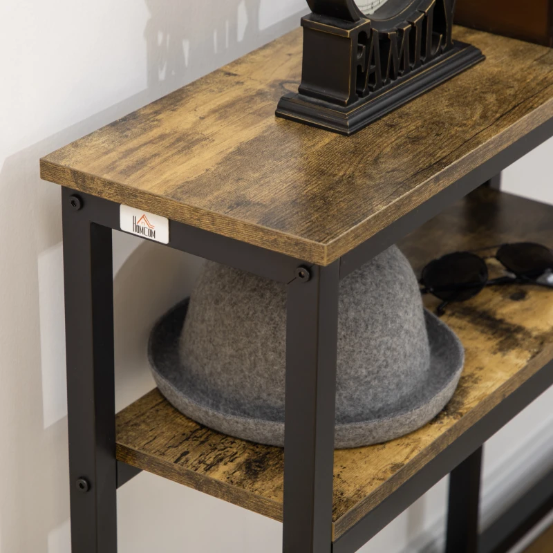 HOMCOM Consola de Entrada com Prateleiras Abertas Antivolteio Móvel de Entrada para Sala Corredor 120x23x75 cm Castanho