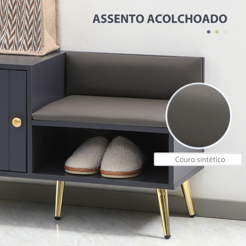 HOMCOM Banco Sapateira com Compartimento Aberto e Almofada Acolchoada para 4 Pares de Sapatos 80x33x49 cm Cinza Escuro