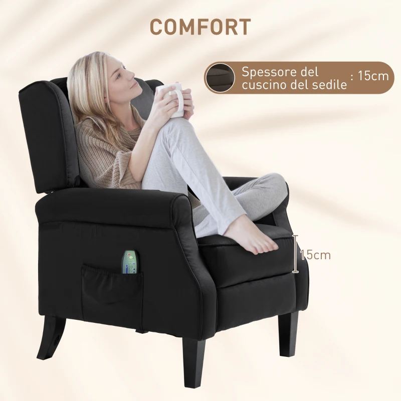 HOMCOM Poltrona Massaggiante e Reclinabile con Funzione Riscaldante e Telecomando, 78x84x101cm, Nero