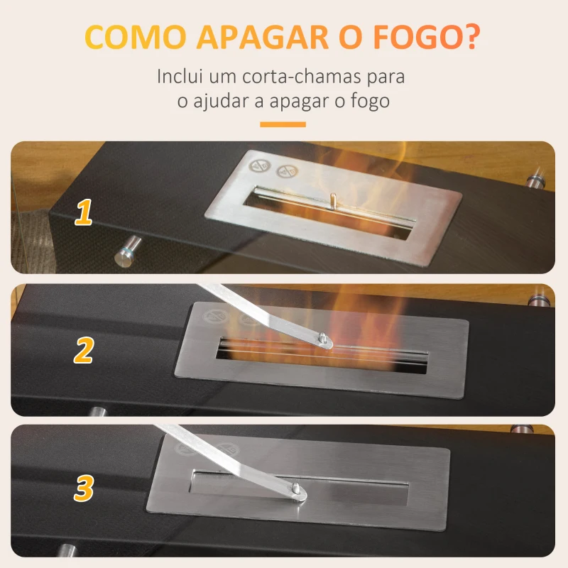 HOMCOM Lareira de Bioetanol 7000 BTU com Tanque de 1,5 L Tempo de Combustão 3H para Interiores 20-25 m² 60x26x50 cm Preto