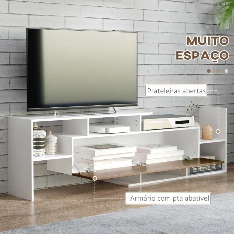 HOMCOM Móvel de TV Moderno Móvel para Televisores 153,6x25x42 cm e Prateleira de Parede 150x14,5x16,3 cm Branco e Marrom