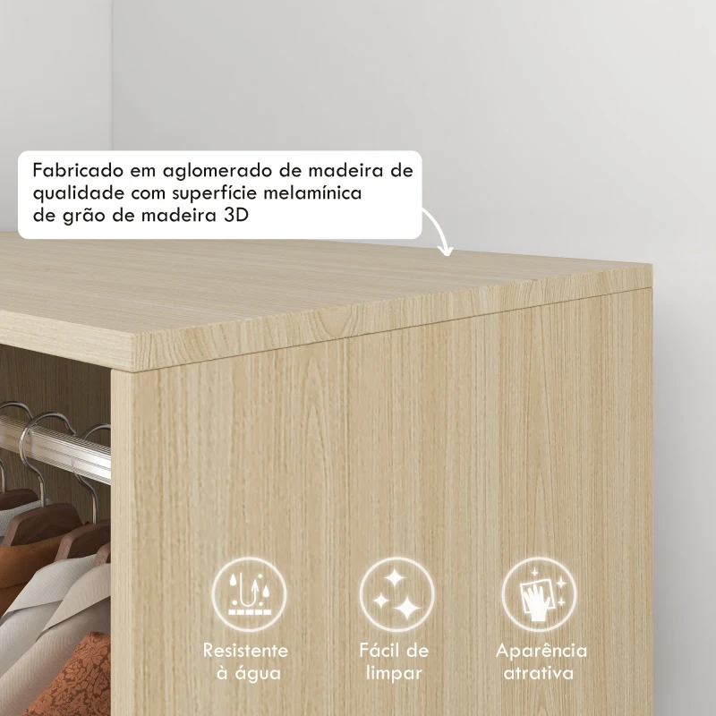 HOMCOM Roupeiro de Madeira Móvel Armário Roupeiro Aberto com Barra para Pendurar e Prateleiras Organizadoras 60x40x128 cm Madeira