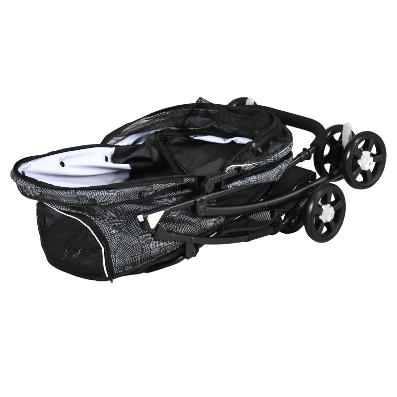 PawHut Hundebuggy Hundewagen bis 10kg klappbar verstellbares Vordach Bodenkorb Kissen Seitentasche 81 cm x 48 cm x 99 cm Grau