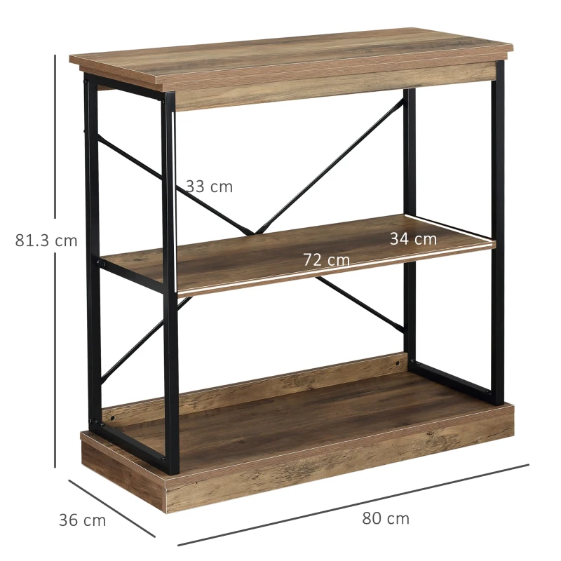 HOMCOM Scaffale in Stile Industriale, Scaffale Libreria in Legno Marrone e Metallo Nero, 80x36x81.3cm