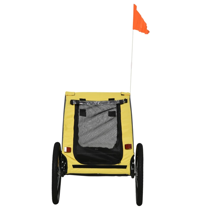 PawHut Hundeanhänger bis 20kg Netzfenster aufrollbare Abdeckung Universalkupplung Stahlrahmen gelb 140 x 71 x 83 cm