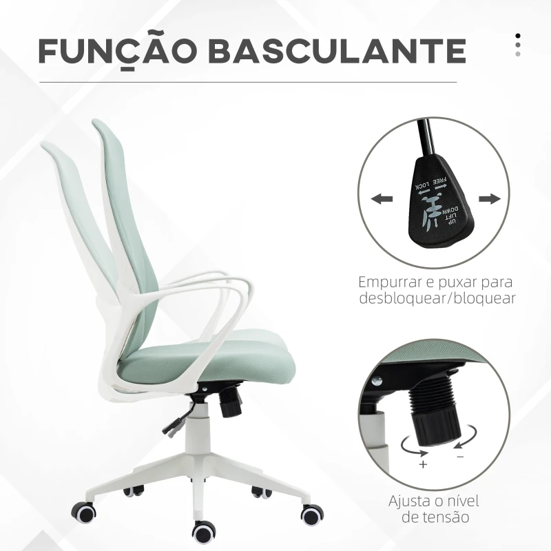 Vinsetto Cadeira de Escritório Ergonómica com Altura Ajustável Função de Inclinação e Encosto Alto 62x56x110-119,5 cm Verde