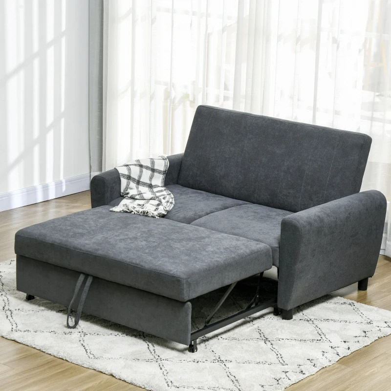 HOMCOM Canapea Pat cu 2 Locuri și 2 perne, Canapea Pat cu Spătar Reglabil pe 3 Nivele, 148x87x88 cm, Gri(m-7)