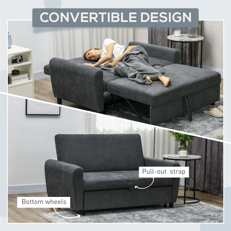 HOMCOM Canapea Pat cu 2 Locuri și 2 perne, Canapea Pat cu Spătar Reglabil pe 3 Nivele, 148x87x88 cm, Gri(m-4)