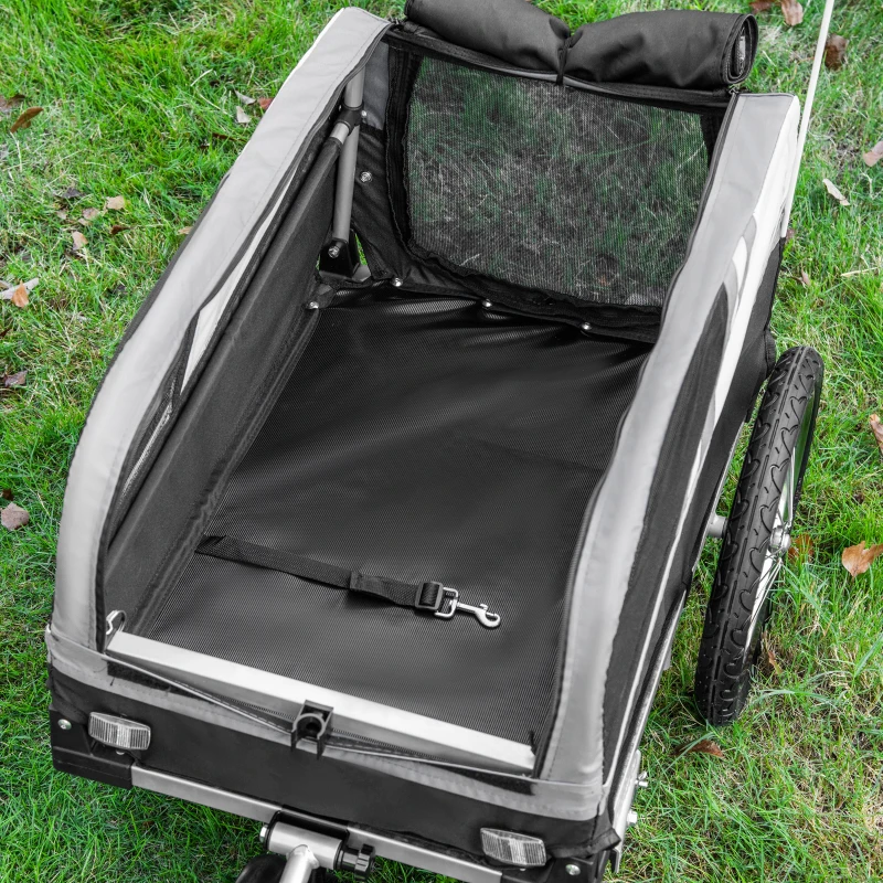 PawHut 2-in-1 Hundeanhänger Trolley Lastenanhänger lagerbar Zustange Flagge atmungsaktiv Metall Oxford- Gewebe Schwarz + Silber 130 x 64 x 92 cm