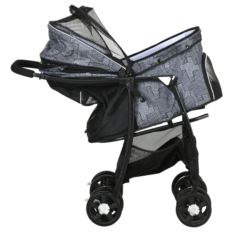 PawHut Hundebuggy Hundewagen bis 10kg klappbar verstellbares Vordach Bodenkorb Kissen Seitentasche 81 cm x 48 cm x 99 cm Grau