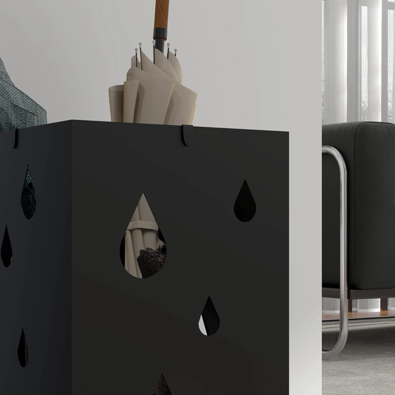 HOMCOM Suporte para Guarda-Chuvas com 4 Ganchos e Bandeja de Gotejamento Amovível Porta Guarda-Chuvas 15,5x15,5x41 cm Preto