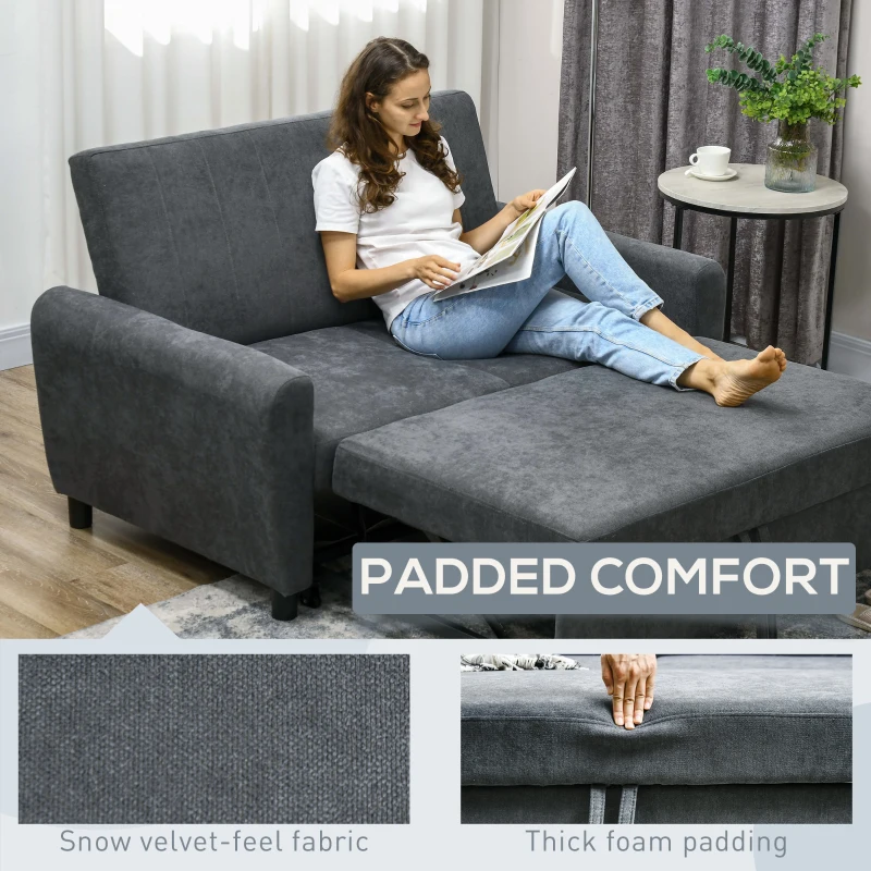 HOMCOM Canapea Pat cu 2 Locuri și 2 perne, Canapea Pat cu Spătar Reglabil pe 3 Nivele, 148x87x88 cm, Gri(m-5)
