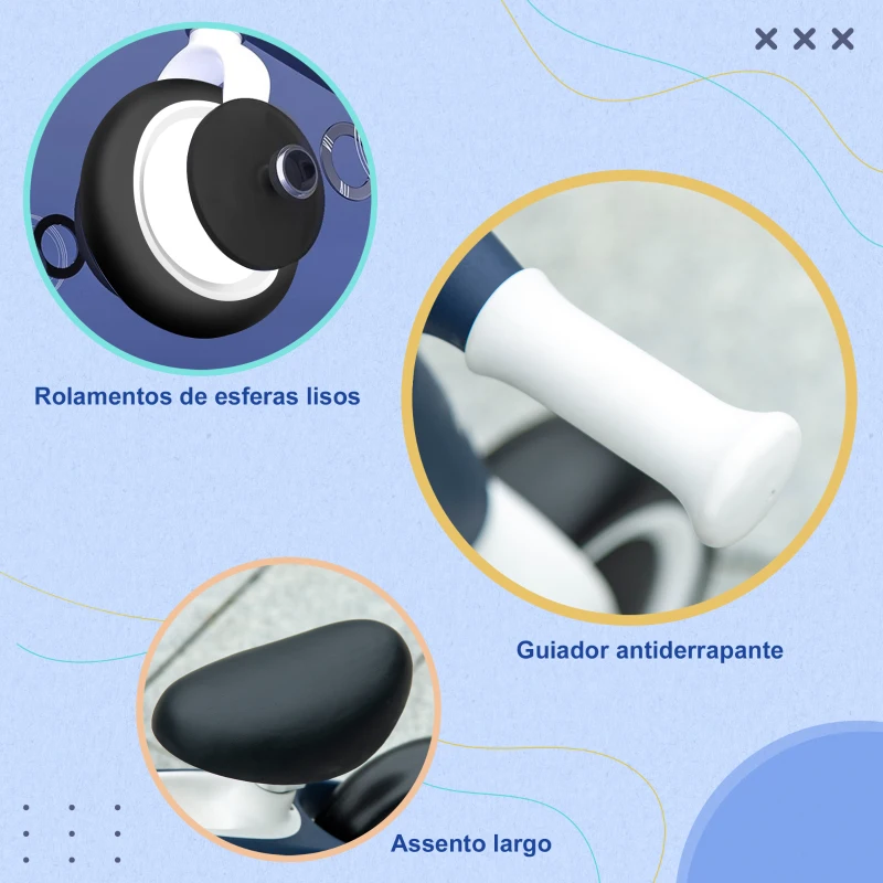 AIYAPLAY Bicicleta sem Pedais para Crianças Bicicleta de Equilíbrio com Assento Ajustável em Altura 67,5x32x44 cm Azul
