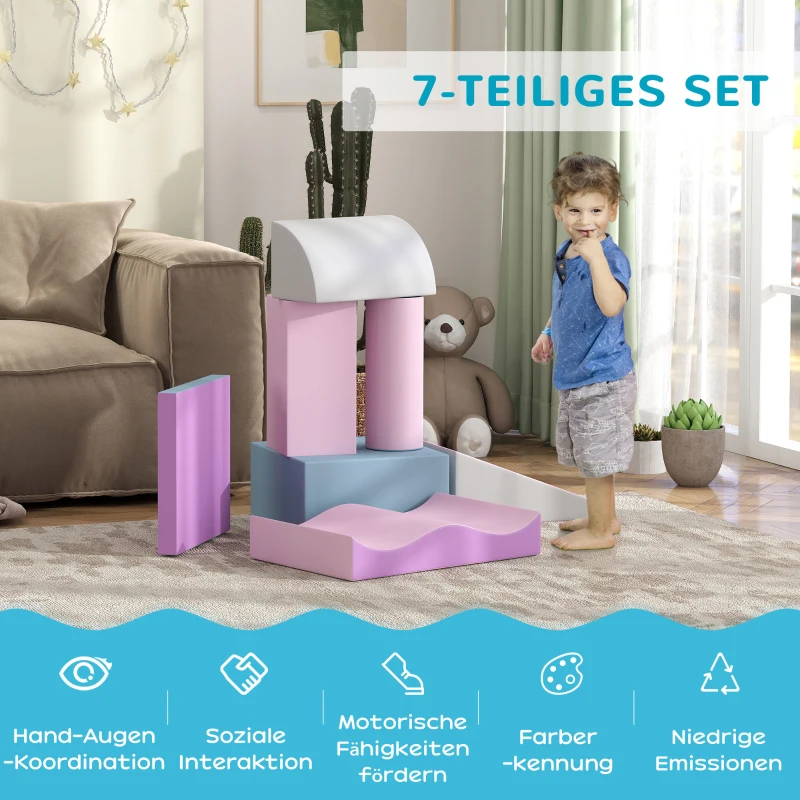 HOMCOM Schuimblokken voor kinderen, stimuleert creativiteit, kunstleer, 40x40x20 cm, Meerkleurig, 1-3 jaar(m-4)