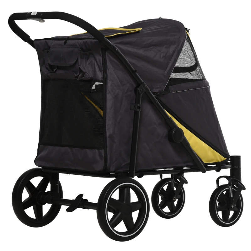 PawHut Hundetrolley bis 30kg klappbar One-klick-system 2 Sicherheitsleinen Aufbewahrungstaschen Gepolsterter Griff Dunkelgrau