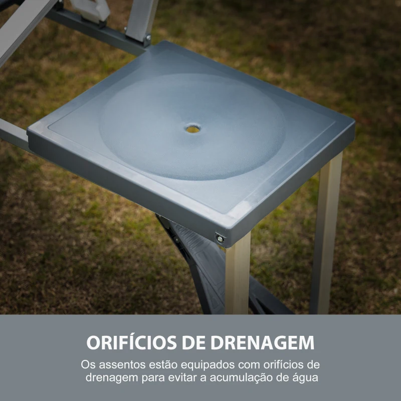 Outsunny Mesa de Campismo Dobrável Mesa Campismo Portátil com 4 Assentos e Orifício para Chapéu de Sol Alumínio para Praia Piquenique 136x84,5x66cm Cinza