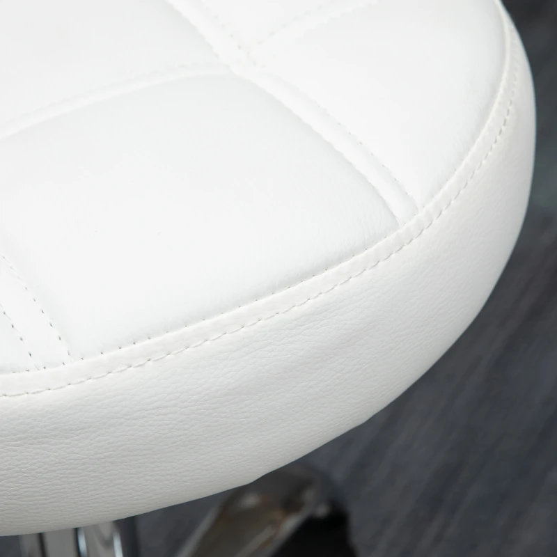 HOMCOM Banco Giratório com Rodas Altura Ajustável entre 48-63cm Banco de Trabalho Estofado em Couro PU para Salão Dentista Diâmetro Ø35,5cm Branco