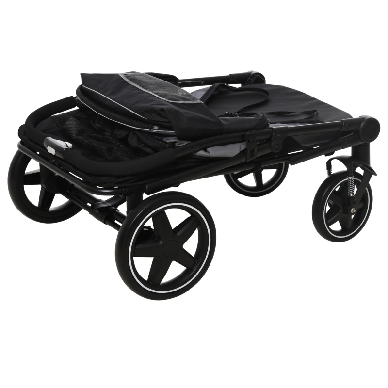 PawHut Hundewagen Hundebuggy bis 30kg faltbar verstellbares Vordach Aufbewahrungskorb 112 cm x 65 cm x 100 cm, Grau