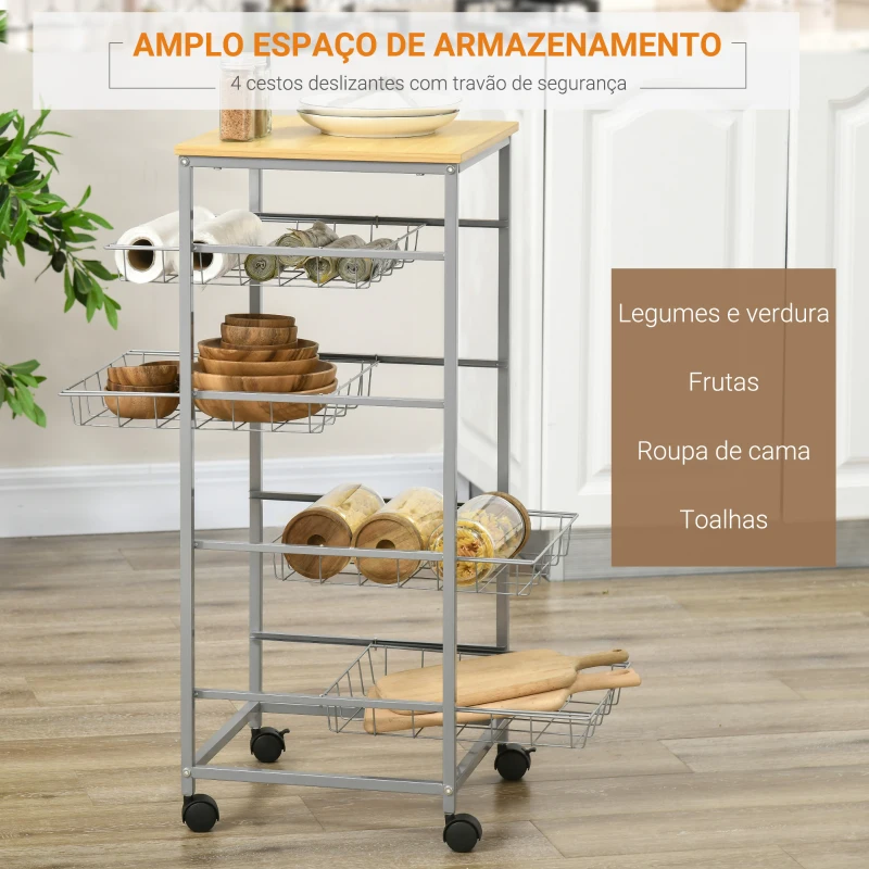 HOMCOM  Carrinho de cozinha com rodinhas 5 níveis de carga 20kg 36,5x36,5x89 cm