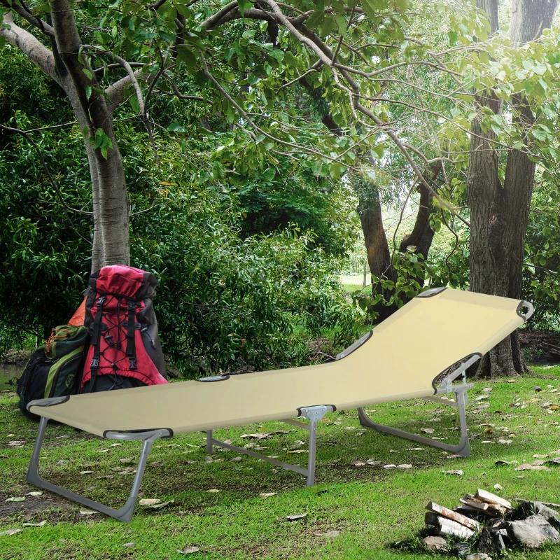 Outsunny Espreguiçadeira Dobrável e Reclinável em 4 Posições com Estrutura Metálica e Tecido Oxford para Exterior 187x58x28 cm Bege