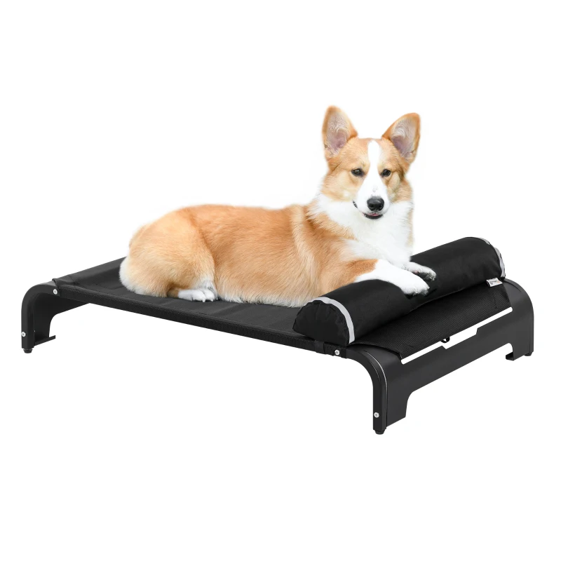 PawHut Cama Elevada para Animais de estimação Cães Gatos Tela Transpirável com Almofada Removível Exterior Interior Jardim Terraço 91x60x23cm Preto