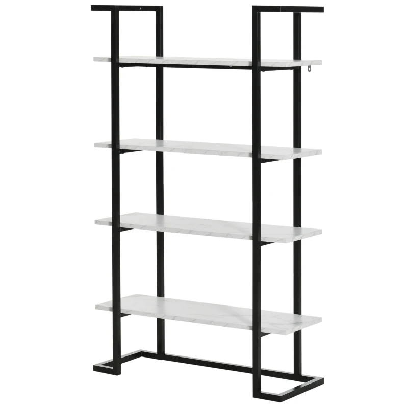 HOMCOM Estante de 4 Níveis Estante de Livros com Armazenamento com Prateleiras com Efeito de Mármore Moderno para Sala de Estar Escritório Cozinha Dormitório 92x35x152cm Preto e Branco