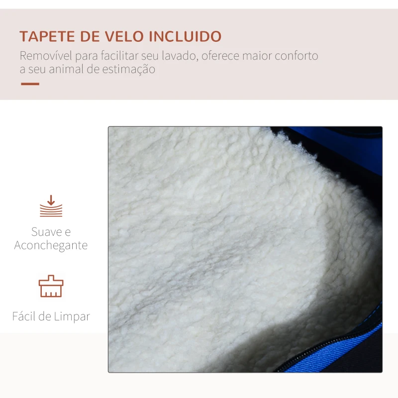 PawHut Transportadora para Cães e Gatos Respirável Dobrável com Almofada Janela de Malha e 2 Bolsos 60x42x42 cm Azul