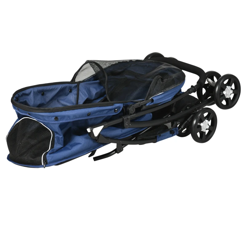 PawHut Hundewagen bis 10kg klappbar Bodenkorb Kissen verstellbares Vordach Seitentasche 81 cm x 48 cm x 99 cm Grau