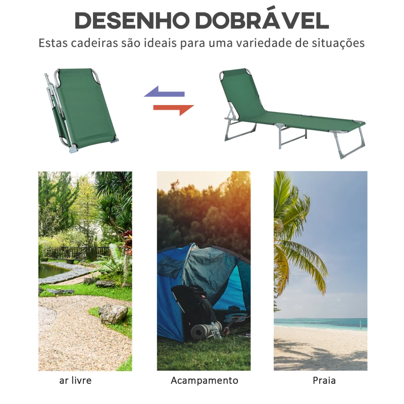 Outsunny Espreguiçadeira Dobrável e Reclinável em 4 Posições com Estrutura Metálica e Tecido Oxford para Exterior 187x58x28 cm Verde
