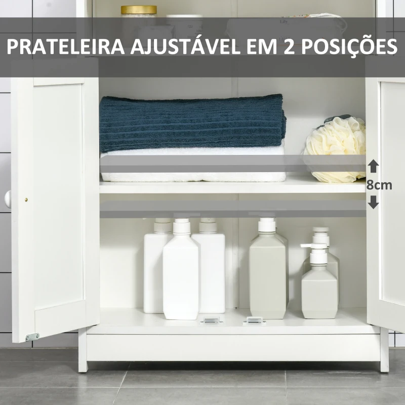 HOMCOM Armário para Casa de Banho com 2 Portas Prateleira Interior Ajustável e Compartimento Aberto Móvel Auxiliar de Armazenamento para Sala de Estar Cozinha 60x30x80cm Branco