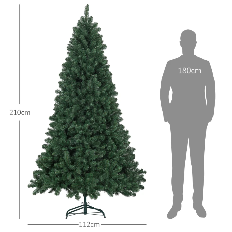 HOMCOM Árvore de Natal Artificial 210 cm com 1064 Ramos de Arame de Memória e Base Recolhível Árvore de Natal Verde